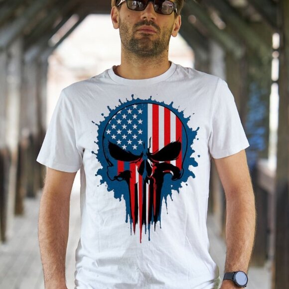 American Skull Mens Tee Graphic Short Sleeve T-Shirt - Picture 1 of 2
